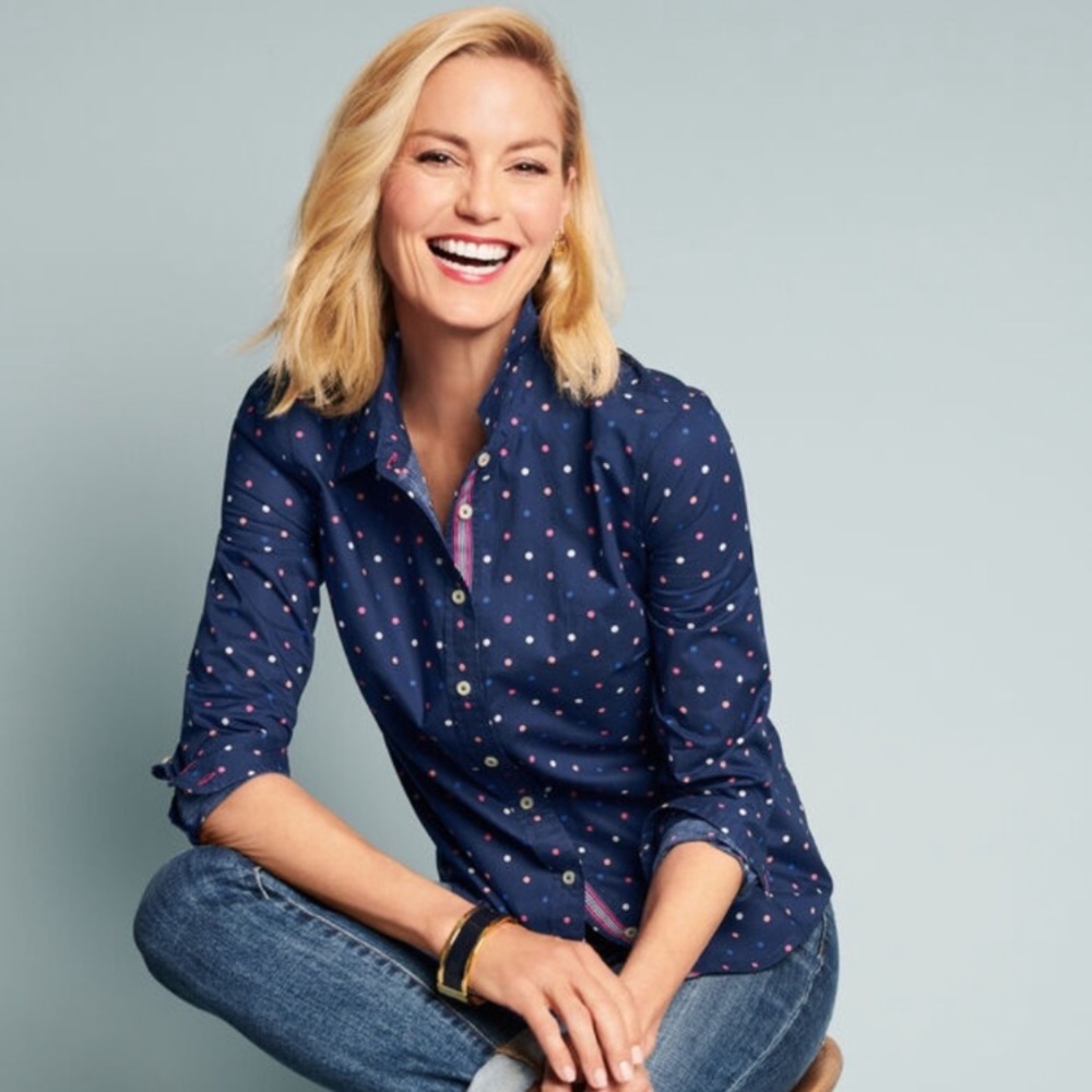 Talbots Navy & Multi Color Polka Dots Button Down